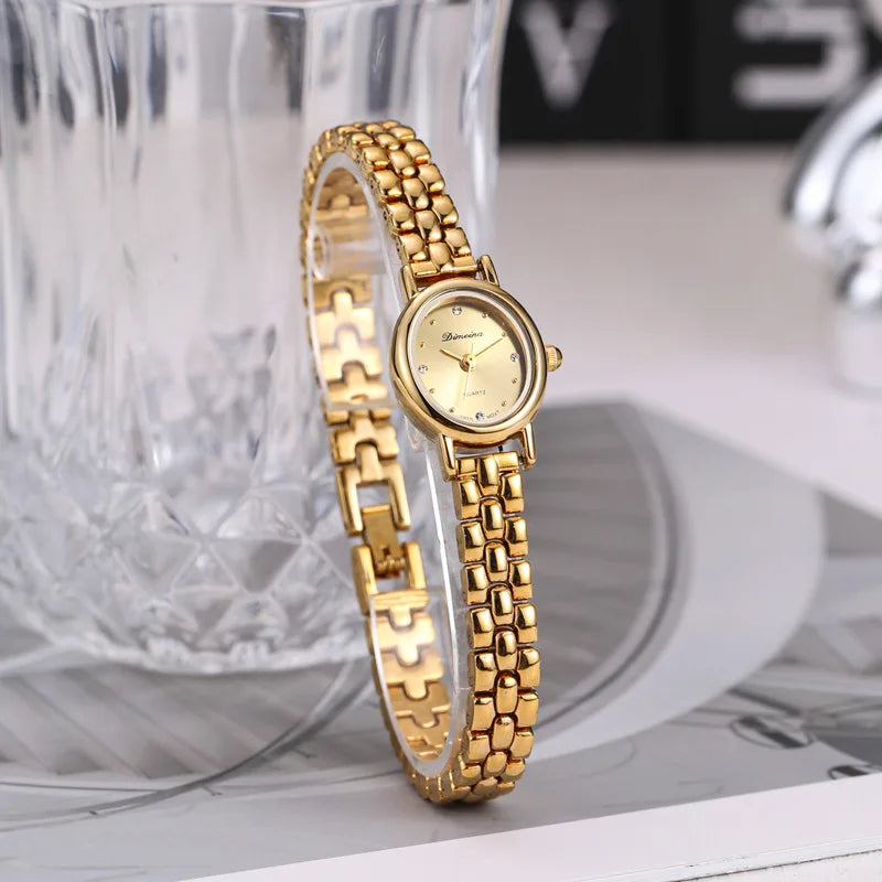 2024 New Steel Belt Bracelet Women's Watch Elliptical Vintage Watch Exquisite Small and Elegant Vintage Gold Watch