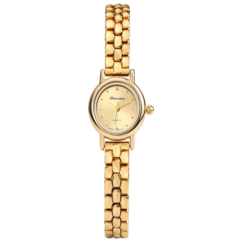 2024 New Steel Belt Bracelet Women's Watch Elliptical Vintage Watch Exquisite Small and Elegant Vintage Gold Watch